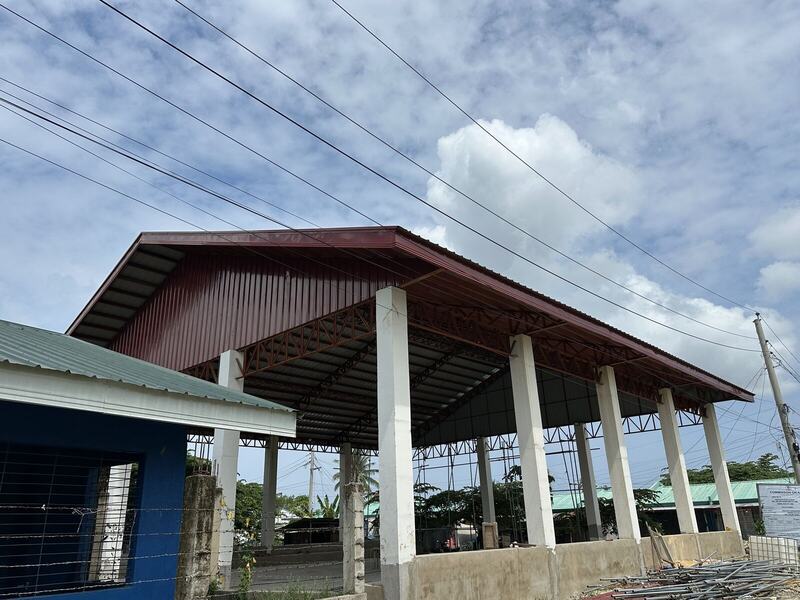 Covered community structure with steel roof